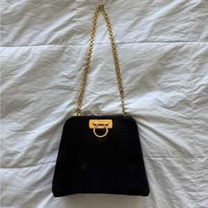 Vintage Salvatore Ferragamo Black Suede Shoulder Bag. Made in Italy